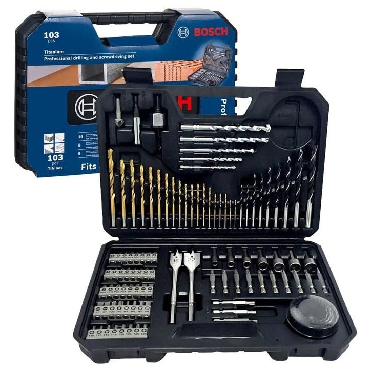 Bosch Professional 103 pieces Jeu de forets et d'embouts (bois, la pierre et le métal, accessoires outils de perçage et de vis