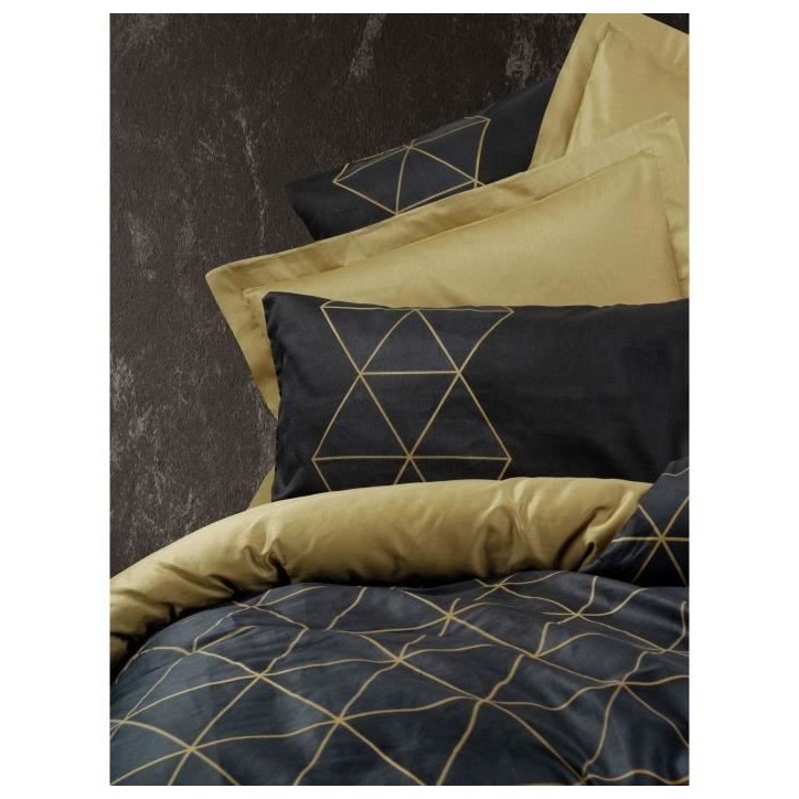 Parure de lit - 1 housse de couette 220 x 240 cm + 2 taies d'oreiller 60 x 60 cm - 100% coton renforcé - Noir Parure de lit - 1 housse de couette 220 x 240 cm + 2 taies d'oreiller 60 x 60 cm - 100% coton renforcé - Noir