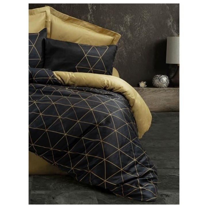 Parure de lit - 1 housse de couette 220 x 240 cm + 2 taies d'oreiller 60 x 60 cm - 100% coton renforcé - Noir Parure de lit - 1 housse de couette 220 x 240 cm + 2 taies d'oreiller 60 x 60 cm - 100% coton renforcé - Noir