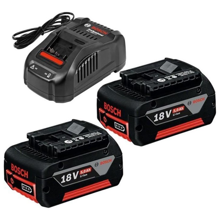 Set 2 batterieS Bosch Professional GBA 18V 5,0Ah + Chargeur GAL 1880 CV - 1600A00B8J