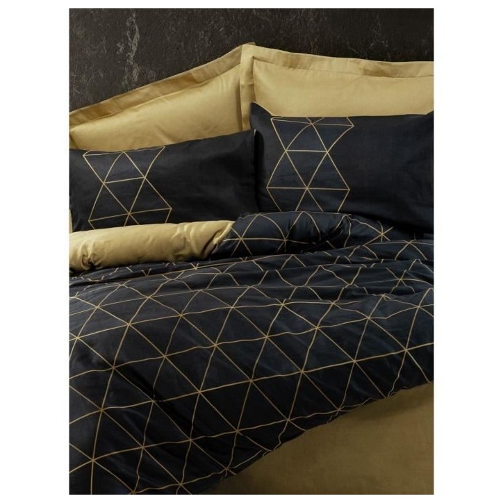 Parure de lit - 1 housse de couette 220 x 240 cm + 2 taies d'oreiller 60 x 60 cm - 100% coton renforcé - Noir Parure de lit - 1 housse de couette 220 x 240 cm + 2 taies d'oreiller 60 x 60 cm - 100% coton renforcé - Noir