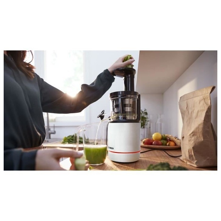 Extracteur de jus - BOSCH - MESM500W VitaExtract - Blanc/chrome - 150 W - 1 vitesse + reverse - syst. de sécurité sur le couve