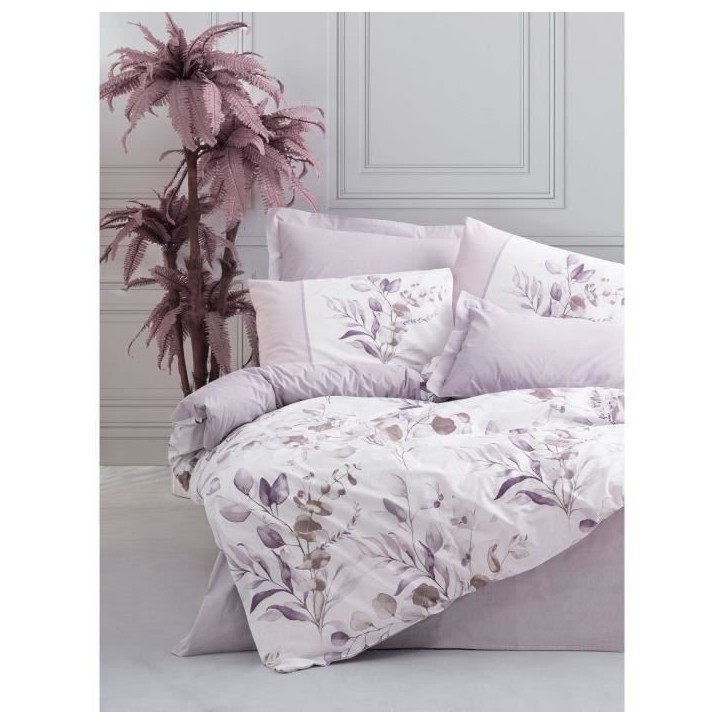 Parure de lit - 1 housse de couette 220 x 240 cm + 2 taies d'oreiller 60 x 60 cm - 100% coton renforcé - Lilas Parure de lit - 1 housse de couette 220 x 240 cm + 2 taies d'oreiller 60 x 60 cm - 100% coton renforcé - Lilas