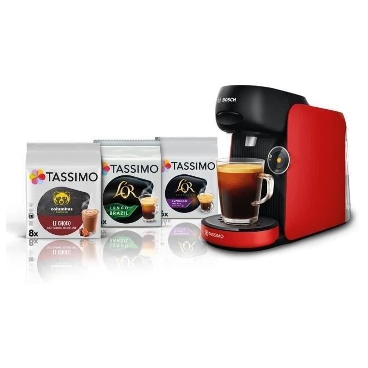 Machine a café + 3 packs T-discs - BOSCH - TASSIMO FINESSE TAS163E - 1400 W - 0,7 L - Multi-boissons - IntensityBoost - Noir Machine a café + 3 packs T-discs - BOSCH - TASSIMO FINESSE TAS163E - 1400 W - 0,7 L - Multi-boissons - IntensityBoost - Noir