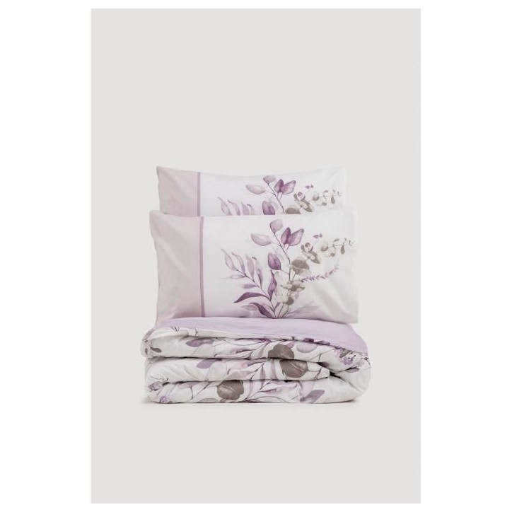 Parure de lit - 1 housse de couette 220 x 240 cm + 2 taies d'oreiller 60 x 60 cm - 100% coton renforcé - Lilas Parure de lit - 1 housse de couette 220 x 240 cm + 2 taies d'oreiller 60 x 60 cm - 100% coton renforcé - Lilas