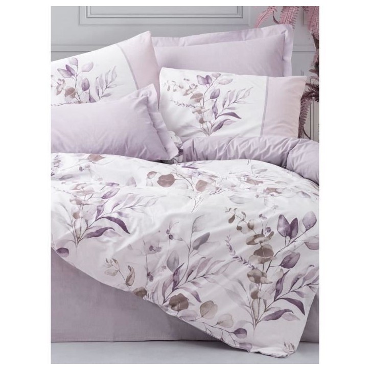 Parure de lit - 1 housse de couette 220 x 240 cm + 2 taies d'oreiller 60 x 60 cm - 100% coton renforcé - Lilas Parure de lit - 1 housse de couette 220 x 240 cm + 2 taies d'oreiller 60 x 60 cm - 100% coton renforcé - Lilas