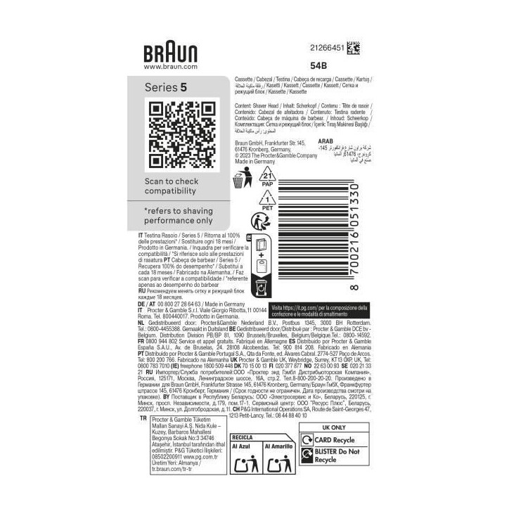 Tete de rasoir BRAUN Series 5 & 6 - 3 lames flexibles - 100 % fabriqué en Allemagne Tete de rasoir BRAUN Series 5 & 6 - 3 lames flexibles - 100 % fabriqué en Allemagne