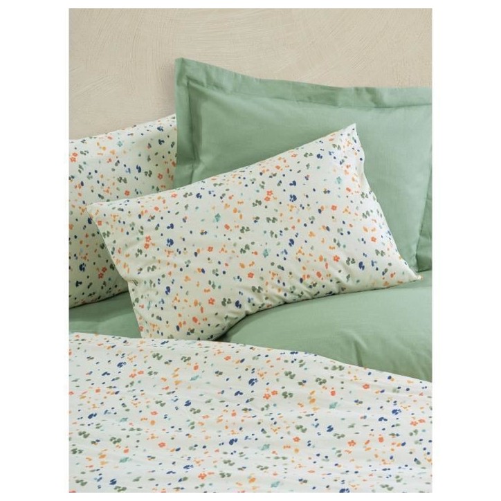 Parure de lit - 1 housse de couette 220 x 240 cm + 2 taies d'oreiller 60 x 60 cm - 100% coton renforcé - Vert Parure de lit - 1 housse de couette 220 x 240 cm + 2 taies d'oreiller 60 x 60 cm - 100% coton renforcé - Vert