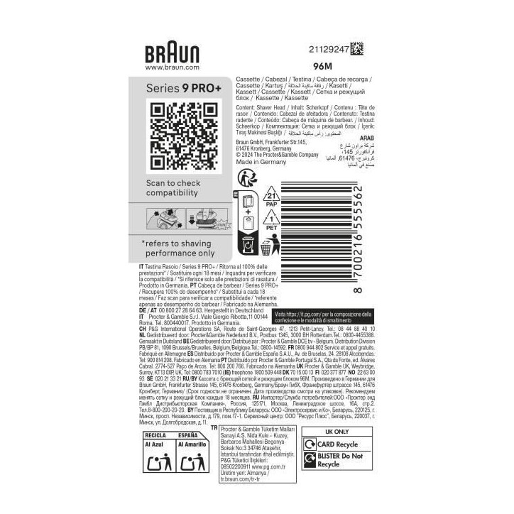 Tete de rasoir BRAUN Series 9 + - 4 éléments de coupe + tondeuse de précision - 100 % fabriqué en Allemagne