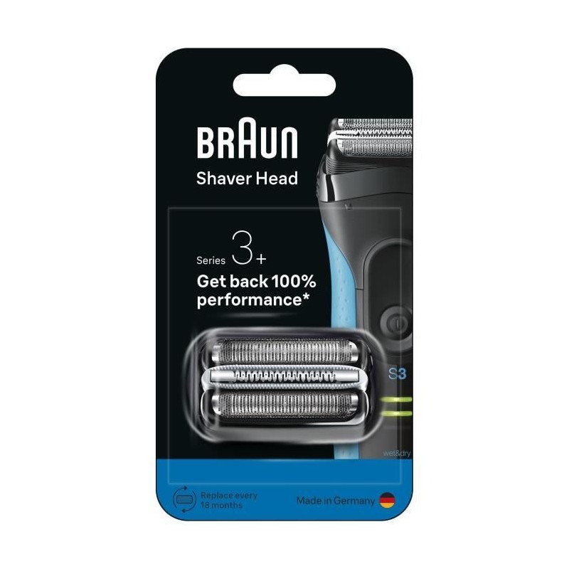 Tete de rasoir BRAUN Series 3+ - 2 grilles - Peigne MicroComb - 100 %