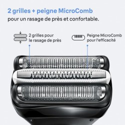 Tete de rasoir BRAUN Series 3+ - 2 grilles - Peigne MicroComb - 100 %