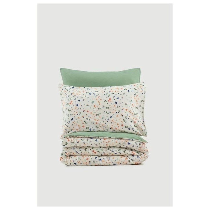 Parure de lit - 1 housse de couette 220 x 240 cm + 2 taies d'oreiller 60 x 60 cm - 100% coton renforcé - Vert Parure de lit - 1 housse de couette 220 x 240 cm + 2 taies d'oreiller 60 x 60 cm - 100% coton renforcé - Vert