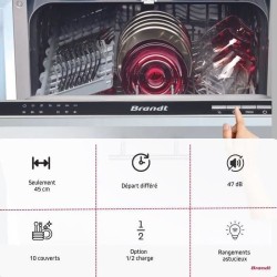 Lave-vaisselle tout encastrable BRANDT VS1010J - 10 couverts - L45cm -