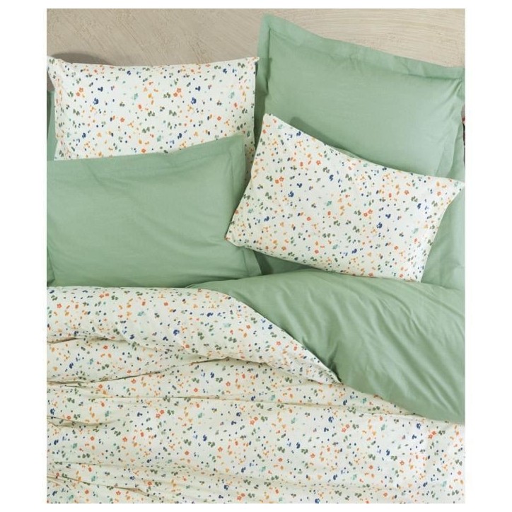 Parure de lit - 1 housse de couette 220 x 240 cm + 2 taies d'oreiller 60 x 60 cm - 100% coton renforcé - Vert Parure de lit - 1 housse de couette 220 x 240 cm + 2 taies d'oreiller 60 x 60 cm - 100% coton renforcé - Vert