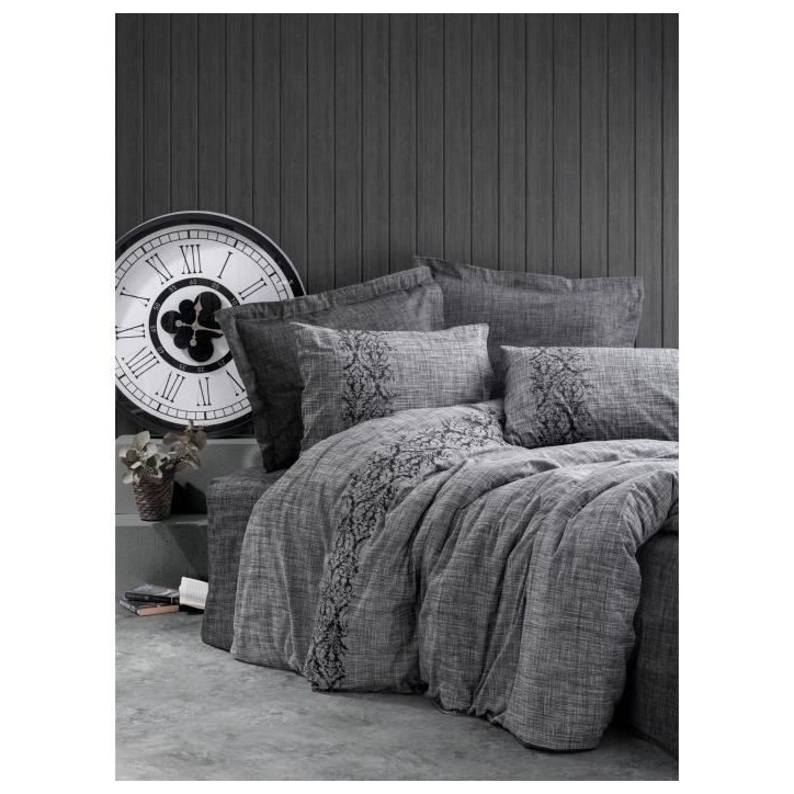 Parure de lit - 1 housse de couette 220 x 240 cm + 2 taies d'oreiller 60 x 60 cm - 100% coton renforcé - Gris Parure de lit - 1 housse de couette 220 x 240 cm + 2 taies d'oreiller 60 x 60 cm - 100% coton renforcé - Gris