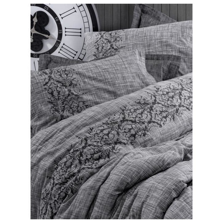 Parure de lit - 1 housse de couette 220 x 240 cm + 2 taies d'oreiller 60 x 60 cm - 100% coton renforcé - Gris Parure de lit - 1 housse de couette 220 x 240 cm + 2 taies d'oreiller 60 x 60 cm - 100% coton renforcé - Gris