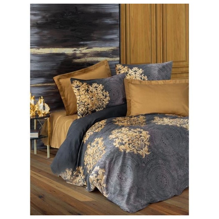 Parure de lit - 1 housse de couette 220 x 240 cm + 2 taies d'oreiller 60 x 60 cm - Satiné 100% coton - Anthracite Parure de lit - 1 housse de couette 220 x 240 cm + 2 taies d'oreiller 60 x 60 cm - Satiné 100% coton - Anthracite