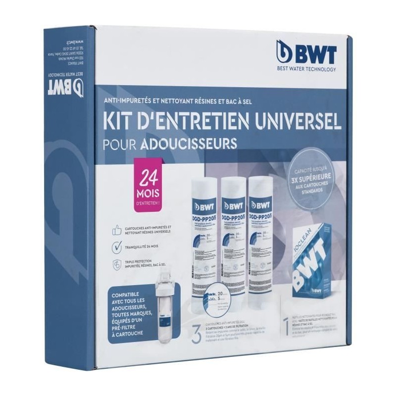 Kit entretien adoucisseurs - BWT - Kit universel - 3 cartouches + 1 pa