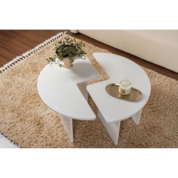 Table basse - MOIRA - Ronde - Blanc Naturel - 90 x 90 x 41 cm