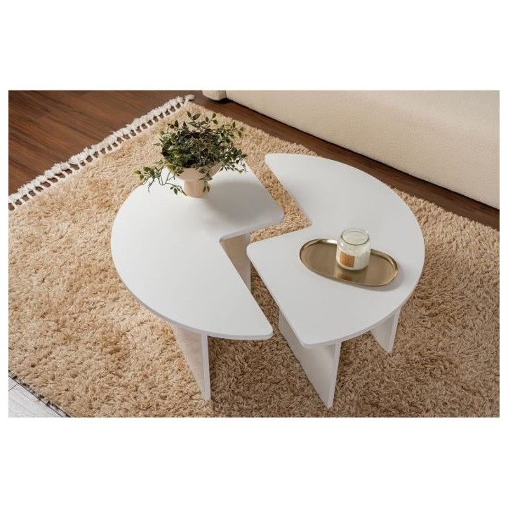 Table basse - MOIRA - Ronde - Blanc Naturel - 90 x 90 x 41 cm Table basse - MOIRA - Ronde - Blanc Naturel - 90 x 90 x 41 cm