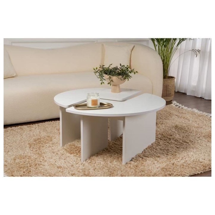 Table basse - MOIRA - Ronde - Blanc Naturel - 90 x 90 x 41 cm Table basse - MOIRA - Ronde - Blanc Naturel - 90 x 90 x 41 cm