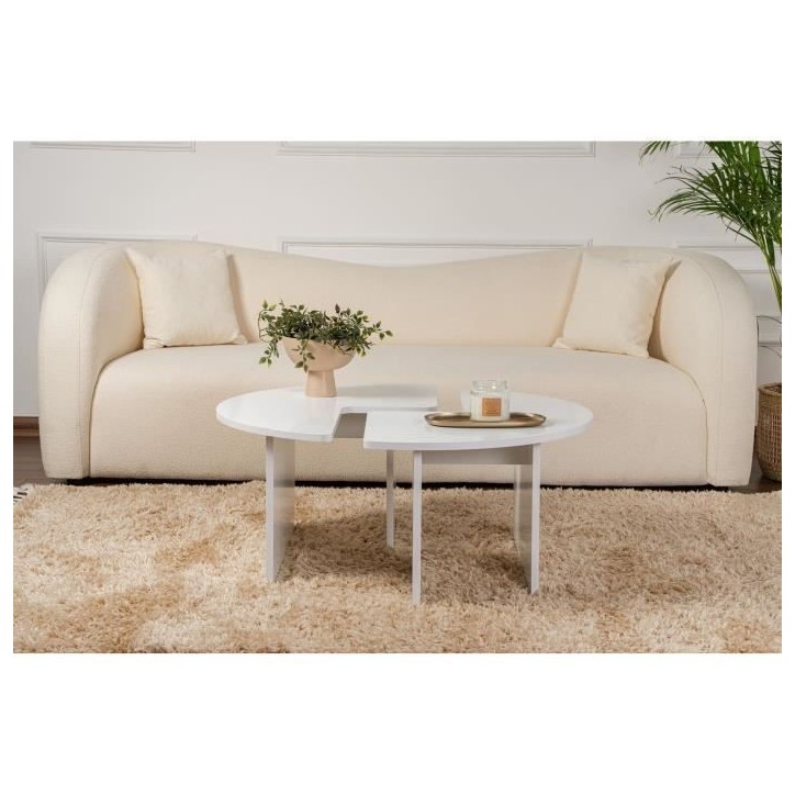 Table basse - MOIRA - Ronde - Blanc Naturel - 90 x 90 x 41 cm Table basse - MOIRA - Ronde - Blanc Naturel - 90 x 90 x 41 cm