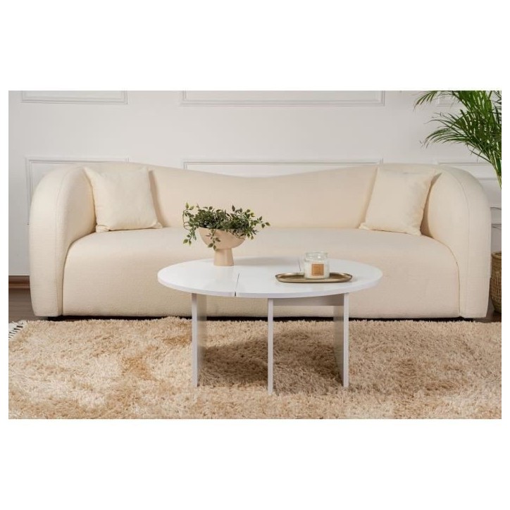 Table basse - MOIRA - Ronde - Blanc Naturel - 90 x 90 x 41 cm Table basse - MOIRA - Ronde - Blanc Naturel - 90 x 90 x 41 cm