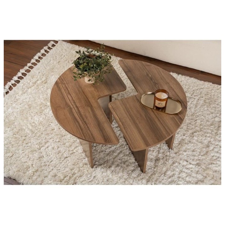Table basse - MOIRA - Ronde - Noyer - 90 x 90 x 41 cm