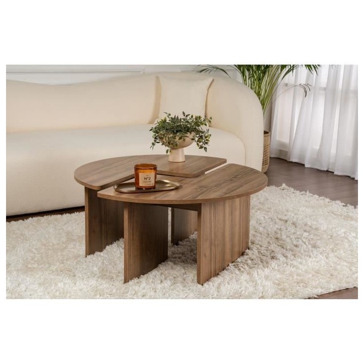 Table basse - MOIRA - Ronde - Noyer - 90 x 90 x 41 cm
