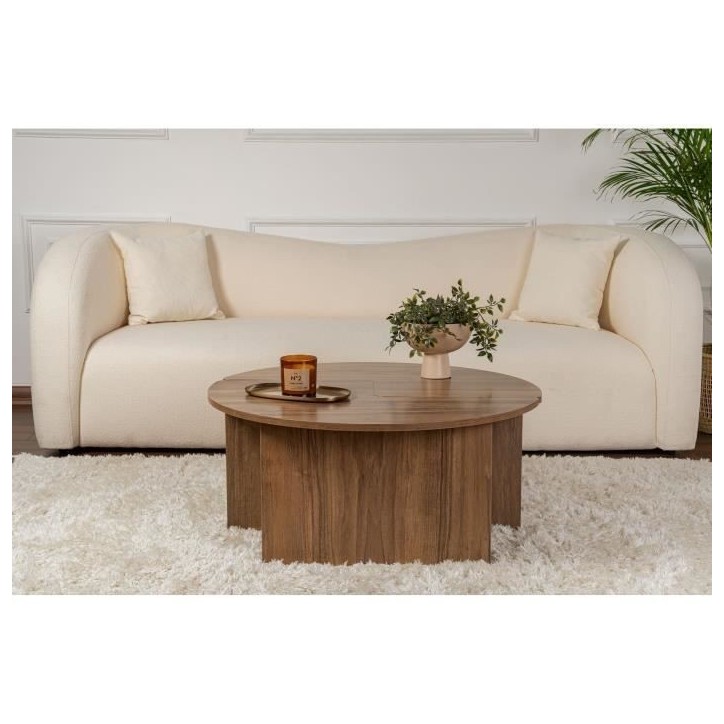 Table basse - MOIRA - Ronde - Noyer - 90 x 90 x 41 cm