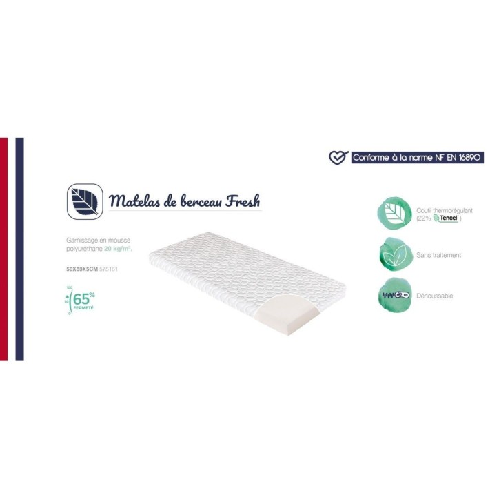 Matelas De Berceau Fresh CANDIDE 50x83x5cm, Sans Traitement, Idéal Cododo, Thermorégulant, Fabriqué En France, Garantie 5 Ans Matelas De Berceau Fresh CANDIDE 50x83x5cm, Sans Traitement, Idéal Cododo, Thermorégulant, Fabriqué En France, Garantie 5 Ans