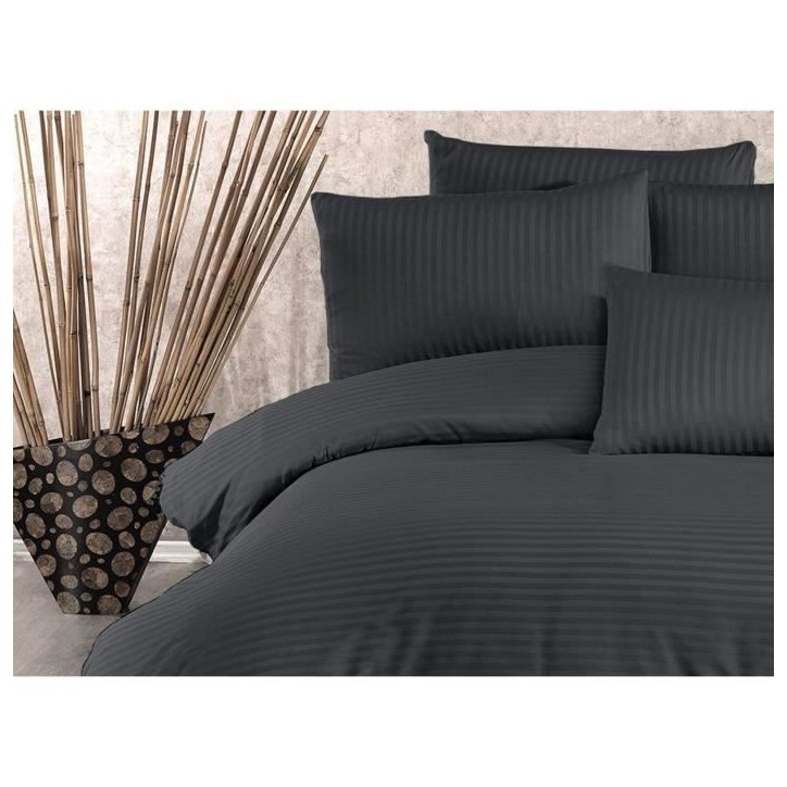 Parure de lit - 1 housse de couette 220x240 cm + 2 taies d'oreiller 60x60 cm - 70% polyester, 30% coton - Anthracite Parure de lit - 1 housse de couette 220x240 cm + 2 taies d'oreiller 60x60 cm - 70% polyester, 30% coton - Anthracite