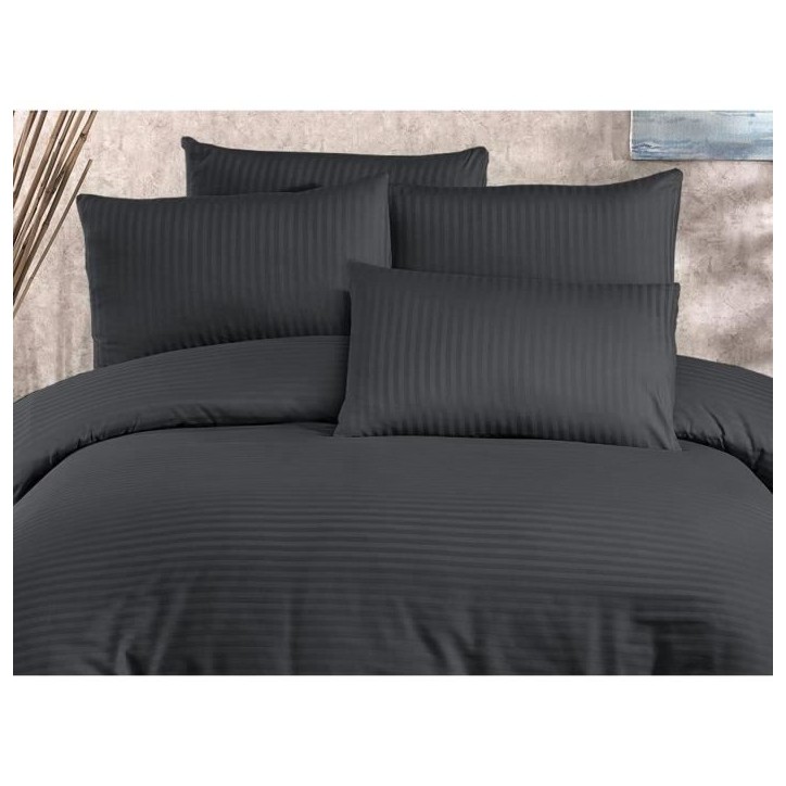 Parure de lit - 1 housse de couette 220x240 cm + 2 taies d'oreiller 60x60 cm - 70% polyester, 30% coton - Anthracite Parure de lit - 1 housse de couette 220x240 cm + 2 taies d'oreiller 60x60 cm - 70% polyester, 30% coton - Anthracite