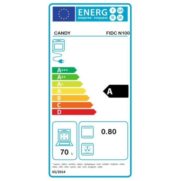 Four encastrable nettoyage manuel - convection naturelle CANDY FIDC N100 - noir - Classe A Four encastrable nettoyage manuel - convection naturelle CANDY FIDC N100 - noir - Classe A