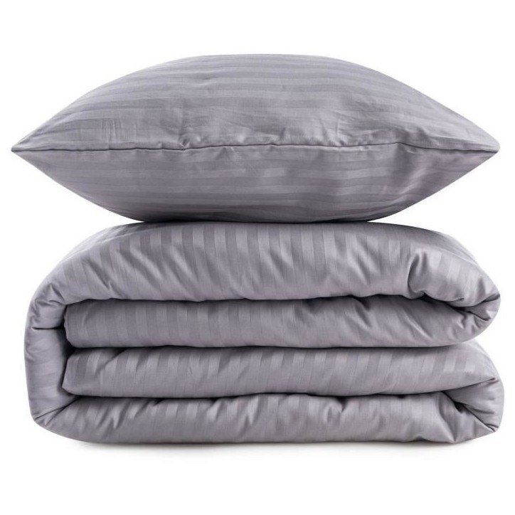 Parure de lit - 1 housse de couette 220 x 240 cm + 2 taies d'oreiller 60 x 60 cm - 70% polyester, 30% coton - Gris Parure de lit - 1 housse de couette 220 x 240 cm + 2 taies d'oreiller 60 x 60 cm - 70% polyester, 30% coton - Gris