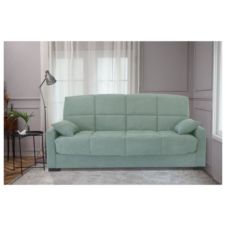 Clic clac 3 places MEGAN 14 - Tissu Soro vert amande - Avec accoudoirs - Couchage 130x190 cm - L223 x P96 x H103 cm