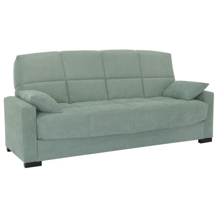 Clic clac 3 places MEGAN 14 - Tissu Soro vert amande - Avec accoudoirs - Couchage 130x190 cm - L223 x P96 x H103 cm