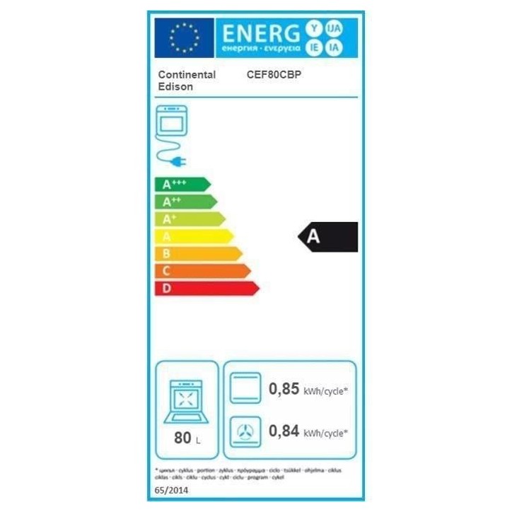 Four encastrable nettoyage catalyse - chaleur pulsée CONTINENTAL EDISON F80CBP Noir programmateur digital - 59,5 x 59,5 x 56,6
