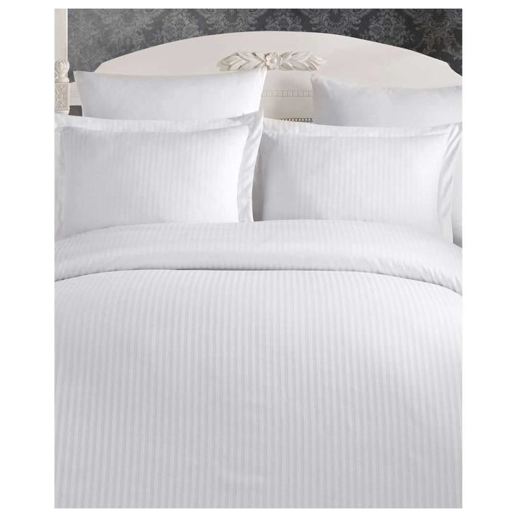 Parure de lit - 1 housse de couette 220 x 240 cm + 2 taies d'oreiller 60 x 60 cm - Satiné 100% coton - Blanc Parure de lit - 1 housse de couette 220 x 240 cm + 2 taies d'oreiller 60 x 60 cm - Satiné 100% coton - Blanc