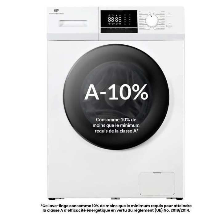Lave-linge hublot - CONTINENTAL EDISON - CELL10140W3 - 10kg - Moteur induction - 60 cm - 1400 trs/min - Blanc Lave-linge hublot - CONTINENTAL EDISON - CELL10140W3 - 10kg - Moteur induction - 60 cm - 1400 trs/min - Blanc