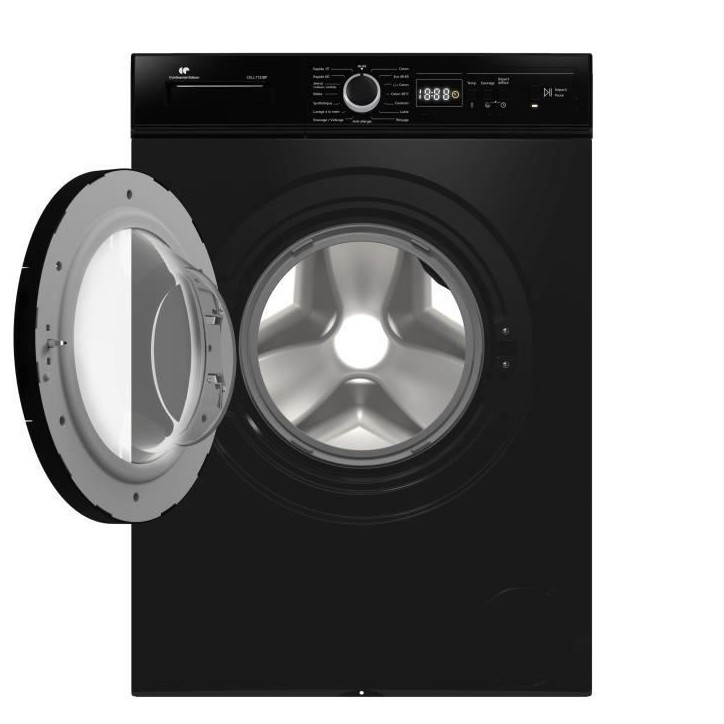 Lave-linge hublot - Pose libre - CONTINENTAL EDISON - CELL712IBP - 7 kg - Induction - 60 cm - 1200 trs/min - Noir mat Lave-linge hublot - Pose libre - CONTINENTAL EDISON - CELL712IBP - 7 kg - Induction - 60 cm - 1200 trs/min - Noir mat