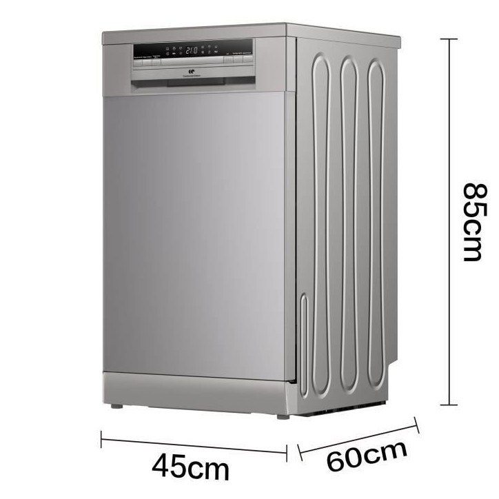 Lave-vaisselle pose libre - CONTINENTAL EDISON - CELV1145S - 11 couverts - 45 cm - 45 dB - Silver