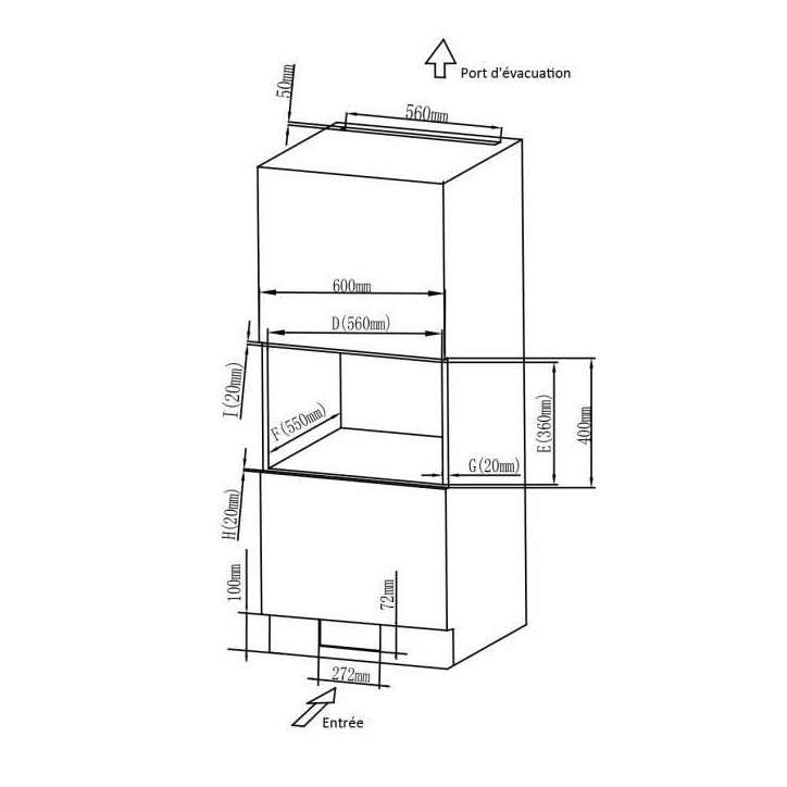 Micro-ondes encastrable - CONTINENTAL EDISON - CEMO20EBM2 - 1280 W - L59,5xH38,5xP35,3 cm - 20L - Noir