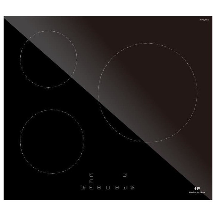 CONTINENTAL EDISON Table induction CETI3B28 3 zones, 6600W - 3 boosters - 3 minuteurs - noir