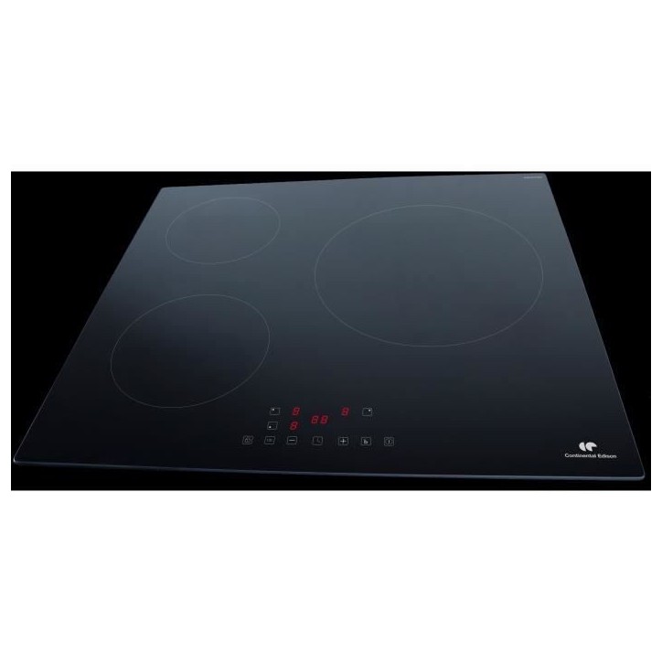 CONTINENTAL EDISON Table induction CETI3B28 3 zones, 6600W - 3 boosters - 3 minuteurs - noir