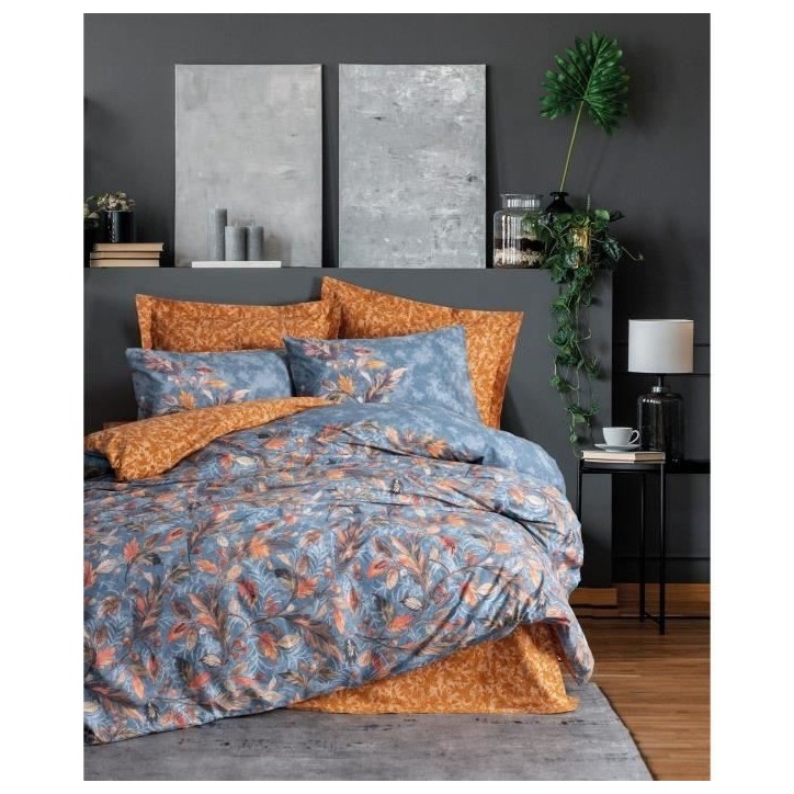 Parure de lit - 1 housse de couette 220 x 240 cm + 2 taies d'oreiller 60 x 60 cm - 100% coton renforcé - Moutarde