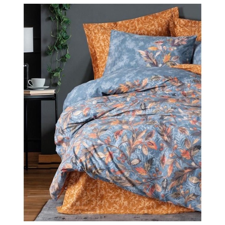 Parure de lit - 1 housse de couette 220 x 240 cm + 2 taies d'oreiller 60 x 60 cm - 100% coton renforcé - Moutarde
