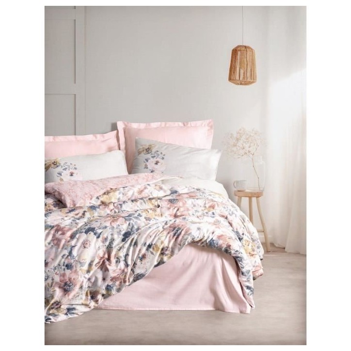 Parure de lit - 1 housse de couette 220 x 240 cm + 2 taies d'oreiller 60 x 60 cm - Satiné 100% coton - Poudre Parure de lit - 1 housse de couette 220 x 240 cm + 2 taies d'oreiller 60 x 60 cm - Satiné 100% coton - Poudre