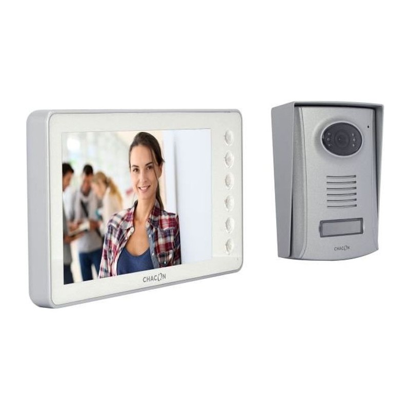 Videophone CHACON 2 fils 7'' - Blanc - IP44 - Vision nocturne - Garant