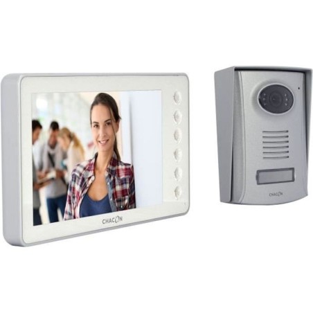 Videophone CHACON 2 fils 7'' - Blanc - IP44 - Vision nocturne - Garant